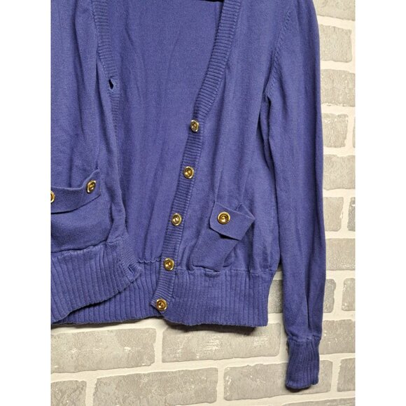 Cabi Womens Blue Knit Crop Cardigan Gold‎ Jeweled Button  Size Medium - Picture 3 of 8